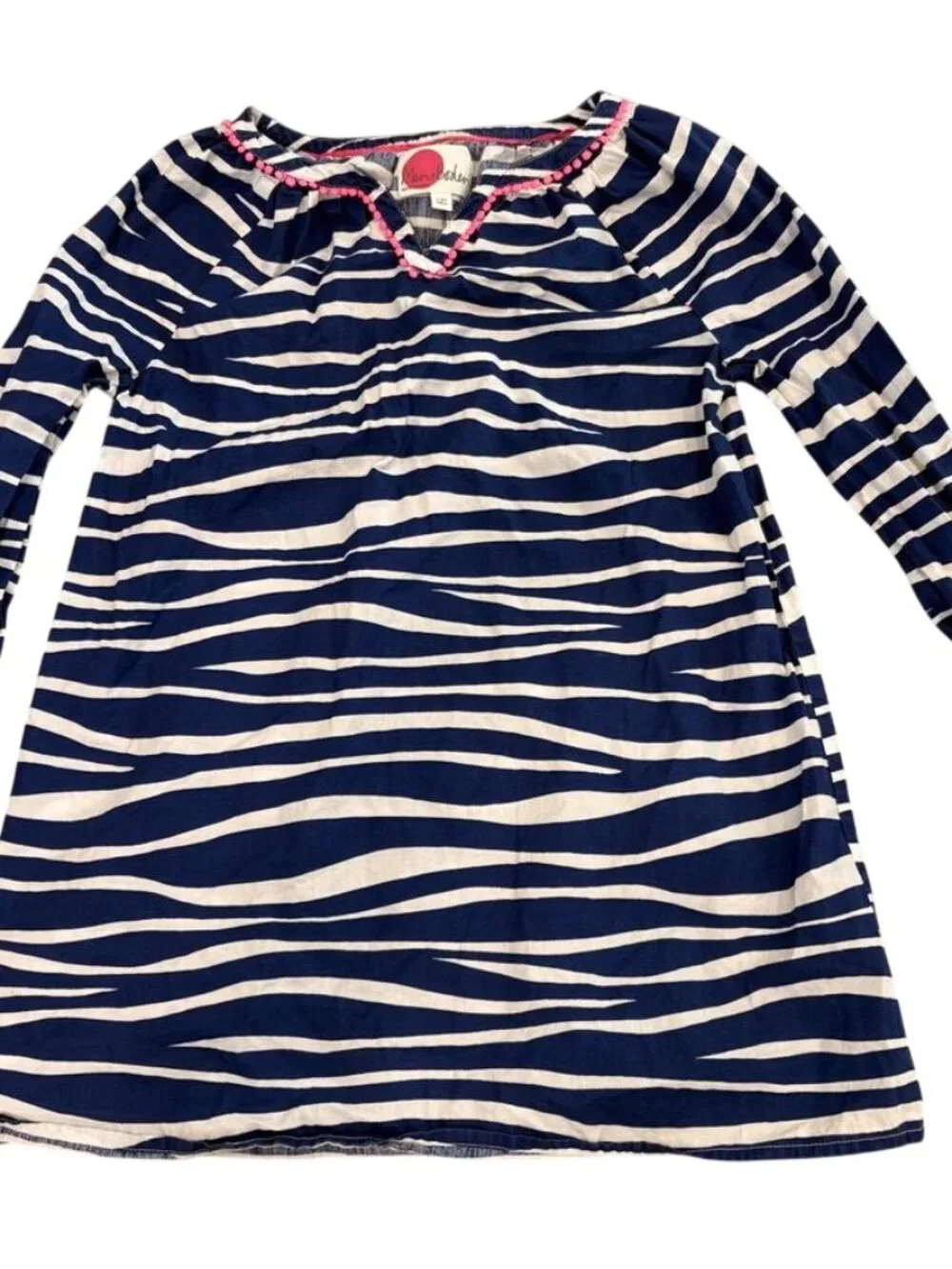 Mini Boden Navy & White Zebra Print Tunic Dress swim cover up Size 7-8Y